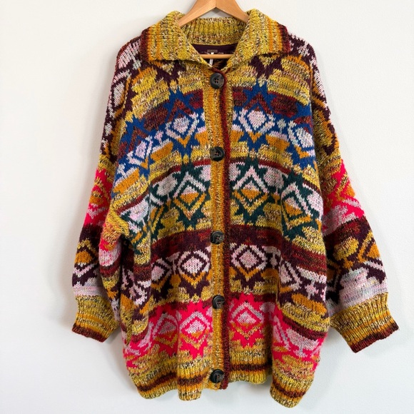 Free People Isle of Sky Multicolor Oversized Sweater Coat Women’s Size XS/S - Picture 3 of 15